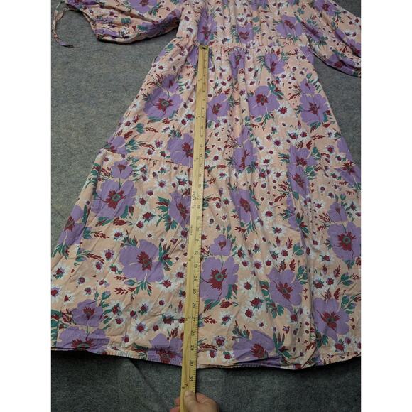ASOS Design Size 10 Pink Purple Floral Puff Sleeve Midi Wrap Dress 100% Cotton - Picture 8 of 8